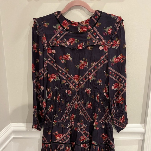 RAHI CALI - PURPLE FLORAL LONG SLEEVE RUFFLE MINI DRESS - SMALL - Picture 5 of 14